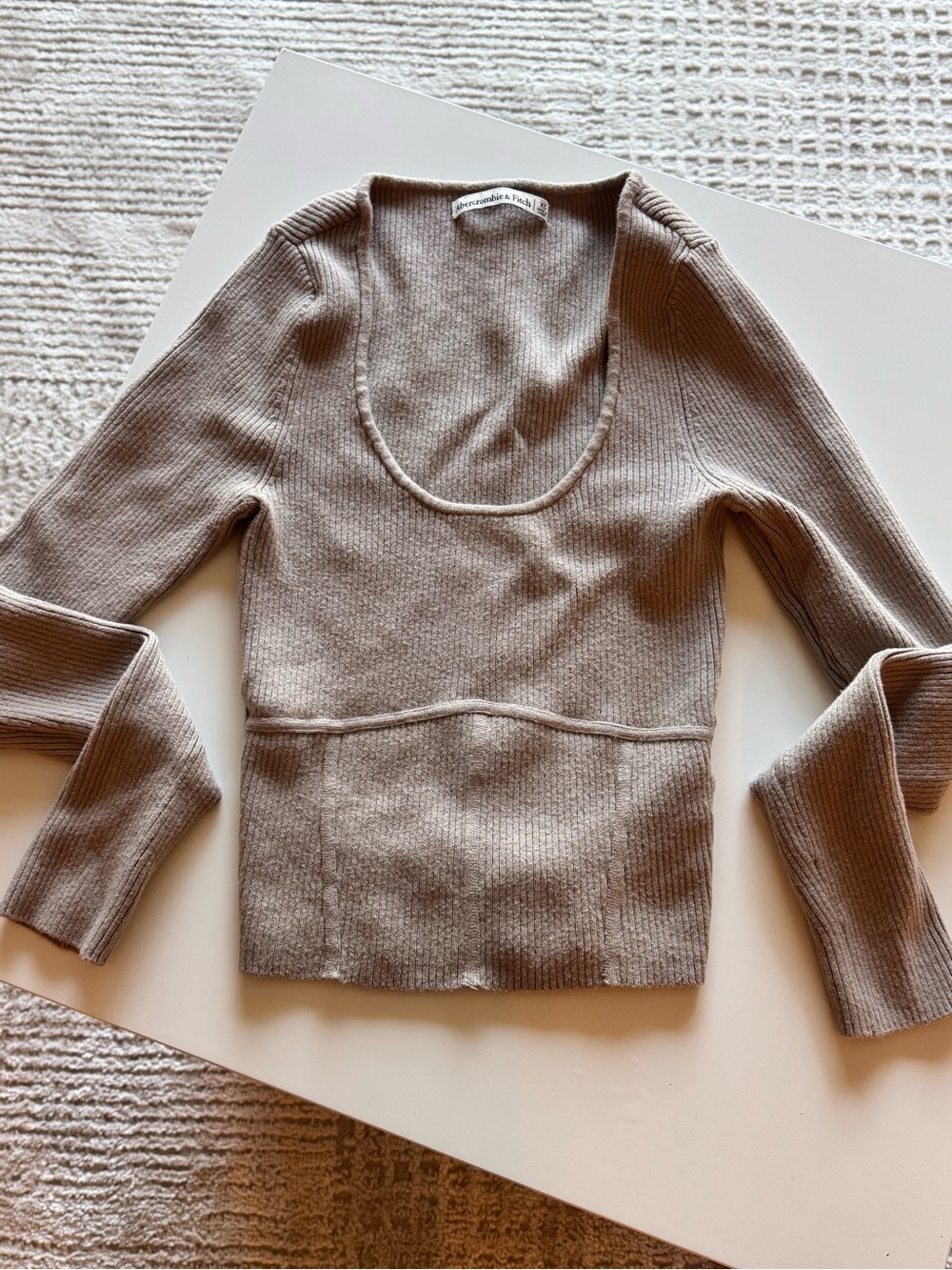 Abercrombie & Fitch Taupe Scoop Neck Ribbed Long Sleeve Top